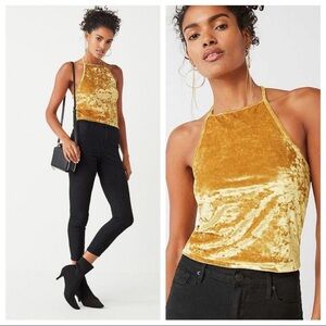 Urban Outfitters Yellow Crushed Velvet High Neck T-Back Halter Tank Top XS
